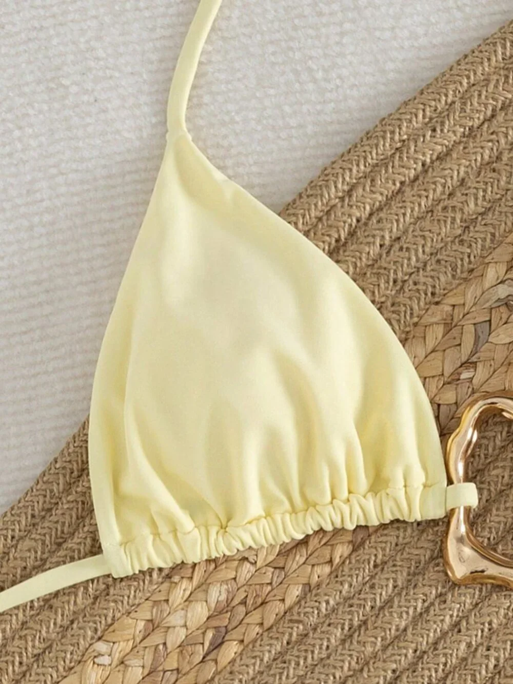 Yellow Elegant Women's Bikini Swimwear Set Backless Top & Shorts